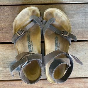 Birkenstocks, size 38, Yara style with ankle wrap and buckle.